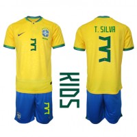 Koszulka piłkarska Brazylia Thiago Silva #3 Strój Domowy dla dzieci MŚ 2022 tanio Krótki Rękaw (+ Krótkie spodenki)